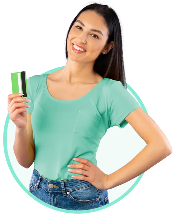 Young woman holding credit card